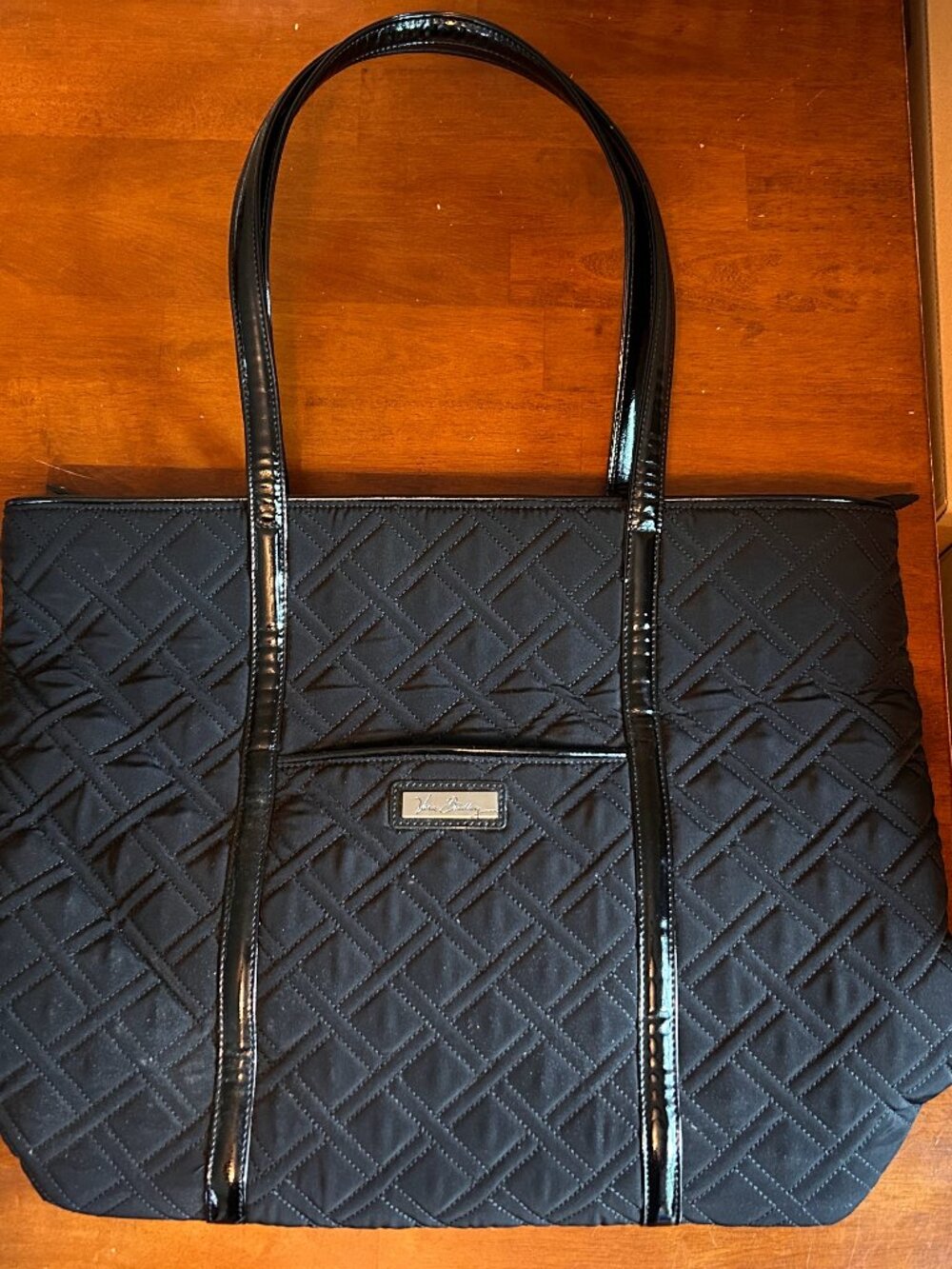 Vera Bradley Black Quilted Tote with Patent Leather Straps